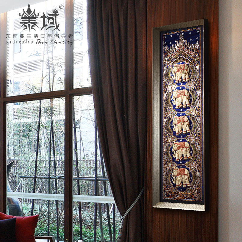 Tai Domain Southeast Asia Style Elephant Decoration Painting Thai Living Room Genguan Corridor Aisle Hanging Painting Vertical version Thai-style fresco