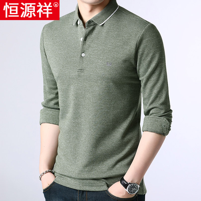 Hengyuan Xiang Men Long Sleeve T-shirt Turnover Dad Middle-aged Men's Clothing Polo Shirt Loose Casual Spring Dress T-shirt Clothes