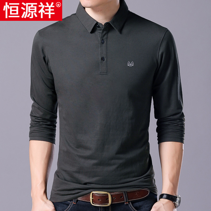 Hengyuanxiang middle-aged men's long-sleeved T-shirt Dad lapel cotton loose polo shirt middle-aged leisure autumn clothing
