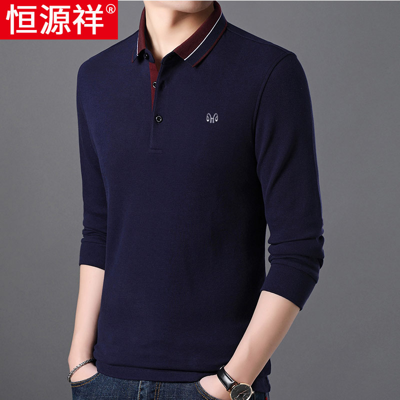 Hengyuan Xiang Dad Long sleeves T-shirt trend middle-aged men's pure cotton loose with collar casual POLO shirt spring clothes