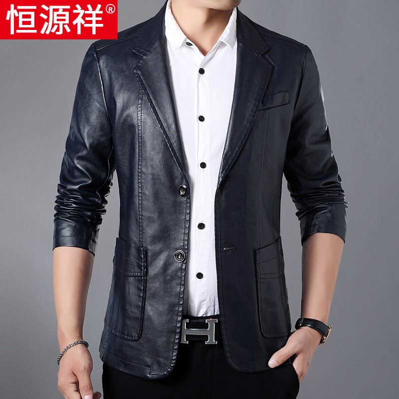 Hengyuanxiang middle-aged men's suit leather PU leather suit collar leather men's coat Dad business casual leather jacket