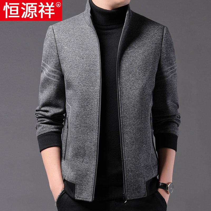 Hengyuanxiang autumn and winter woolen jacket men's short coat middle-aged men's casual stand collar dad trend top