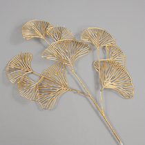Simulation gold 3 fork fan leaf Ginkgo leaf home furniture plastic flower wedding scene arrangement shooting props