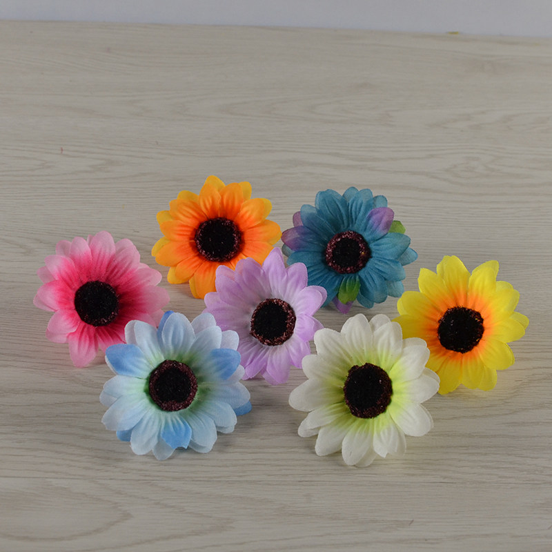 Simulation Sunflower Flower Head 7CM Small Sunflowers Diy Seaside Shooting Props Flower Ring Dancing Wrist Flower Hat Flowers
