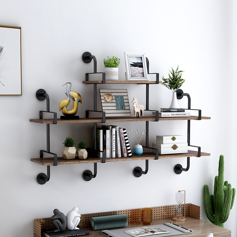 Nordic creative display rack wrought iron wall shelf wall hanging bookshelf background wall decoration rack industrial wind clapboard