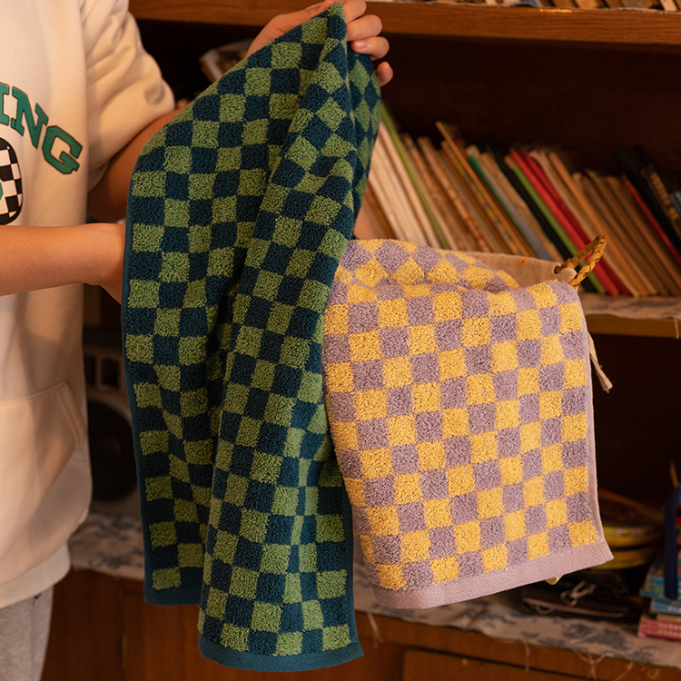 Checkerboard Pattern Couple Towels, Pure Cotton, High-End Vintage Face Towels for Women, All-Cotton, Premium Thickened Adult Face Towels, Absorbent