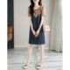 Short-sleeved denim dress women's summer new Korean version loose and thin casual splicing fake two-piece bubble a-line skirt