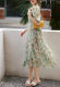 Jiuyue Mo Mo Qing Green Glittering Five-point Puff Sleeve Dress Summer Korean Fashion Light Luxury Slim Slim A-line Dress