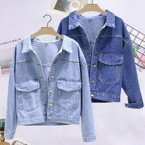 2021 new womens denim jacket Joker Korean short long sleeve denim shirt slim cardigan jacket womens jacket