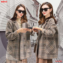 2021 Winter New woolen coat womens long cotton-padded jacket plaid coat thick woolen coat womens cardigan tide