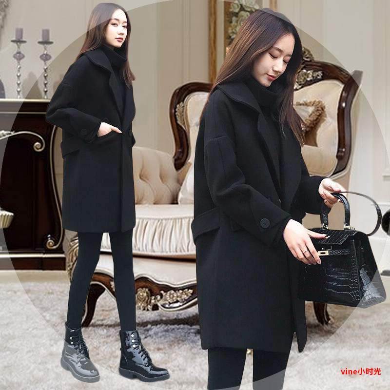 Anti-mùa thu / đông 2020 mới của Hàn Quốc phiên bản loose-fitting mỏng áo khoác màu đen áo lông dài nữ triều