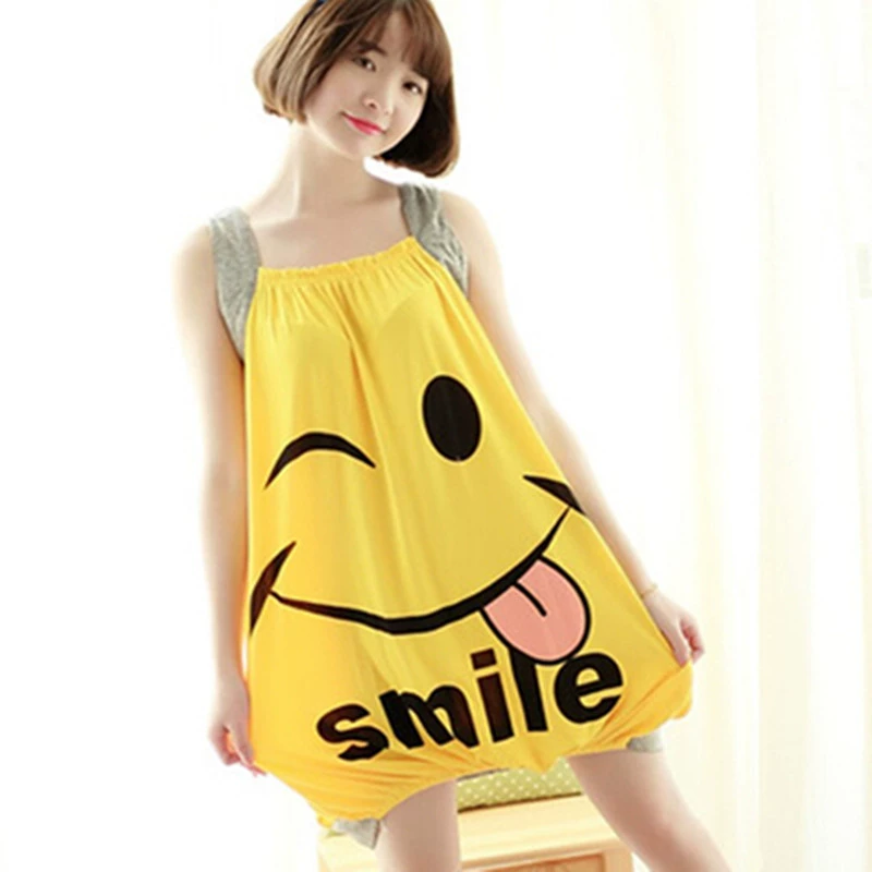 Mới phong cách hàn quốc váy ngủ trung nữ mùa hè không tay lỏng lẻo cô gái sinh viên đồ ngủ mùa hè mặt cười mặt thủy triều băng lụa - Đêm đầm