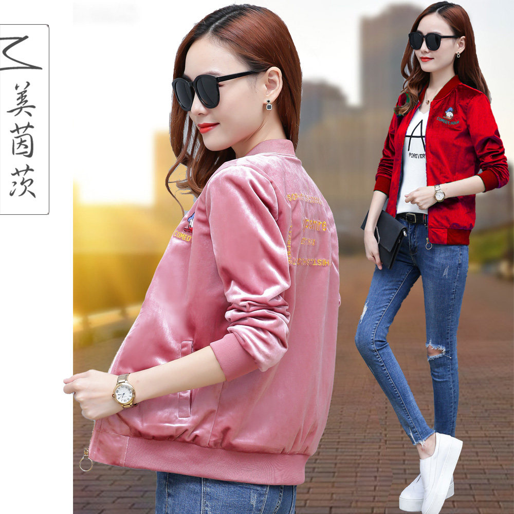2022 spring and autumn new gold velvet small coat large size loose casual jacket baseball uniform student top female thickening
