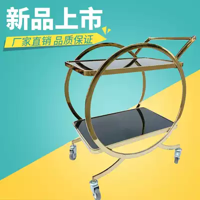 Fashionable European stainless steel three-layer wine truck tempered glass hotel lobby dessert cake delivery luxury cart