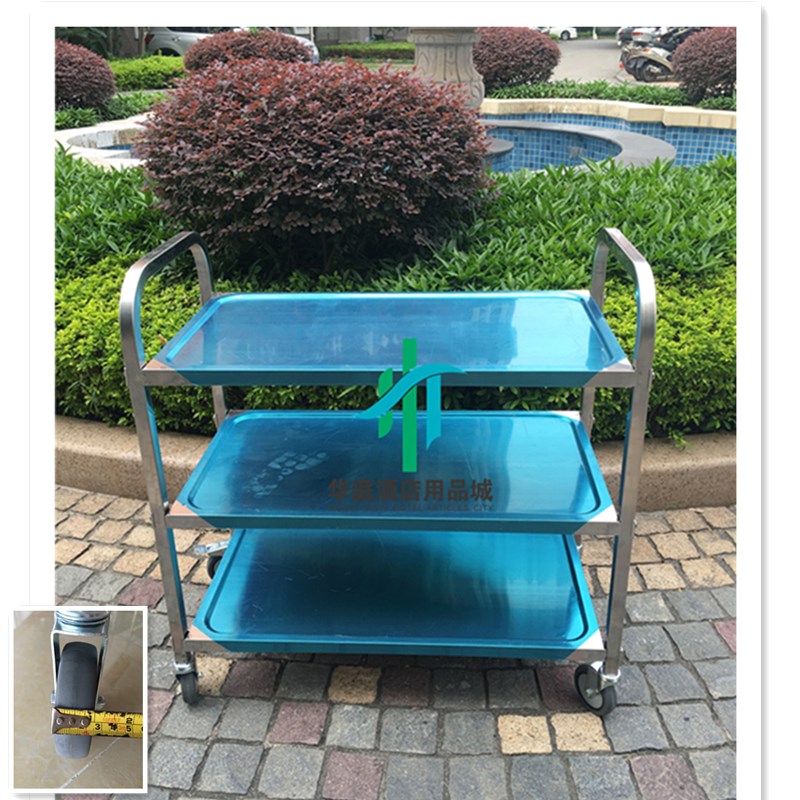 Silent stainless steel dining car Three-layer thickened luxury collection bowl car food delivery car hot pot car 3-layer cart