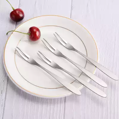 Stainless steel two-tooth mooncake fork Korean creative light handle fruit sticker dessert cake small fork fruit fork