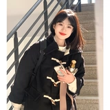 Демисезонное длинное черное шерстяное пальто, куртка