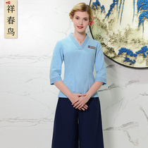 Beauty salon work clothes female SPA health club foot bath technician pedicure therapy Chinese style 2021 spring and summer new staff uniforms