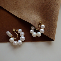 Temperament natural freshwater pearl ear clip female no ear hole French retro high-end sense niche painless mosquito coil earrings