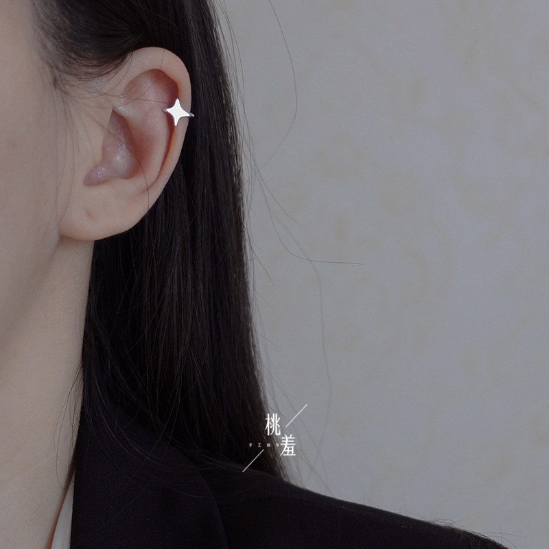 S925 sterling silver shiny star earrings personality small star-shaped ear clips sleep without picking earrings female mini