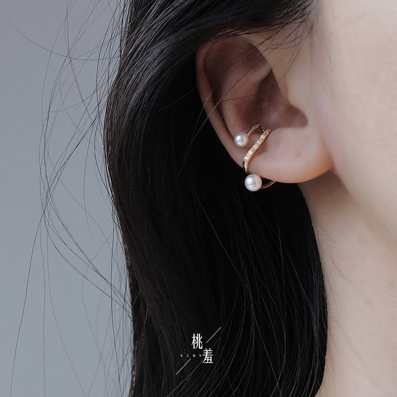 New Cartilage Ear Decorations with pure silver wrapped around freshwater Pearl Ear Clamp Female Personality Limited Small Audio Clamp Without Ear Holes