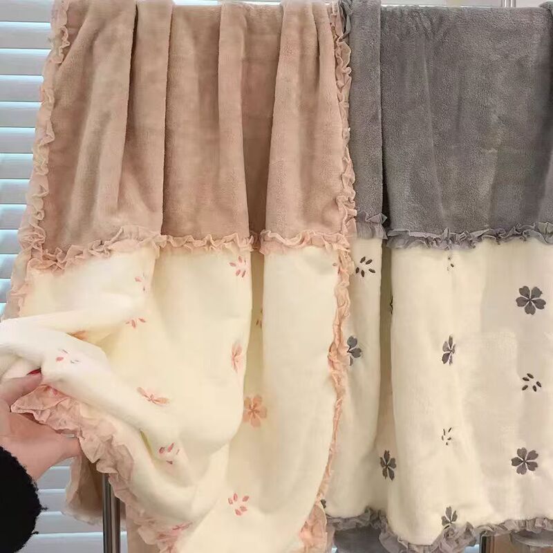 Sakura Embroidered Coral Velvet Bath Towel for Home Use with Lace, Large Bath Towel, Super Absorbent, Quick-Drying, Couple's Face Towel