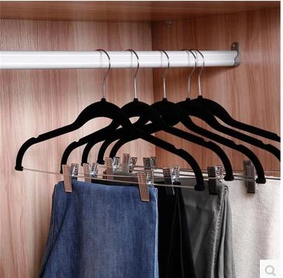 Multifunction Flocking Women's Pants Rack Pants Clip Stainless Steel Anti Slip With Clip Pants Hung Skirt Hanger Clothing Clothes Hanger Clothes Hanger