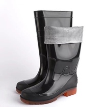Yuliwang black labor-resistant rain shoes rib bottom anti-industrial acid and alkali resistant KLH oil rain boots mid-tube mens cow slide high 2