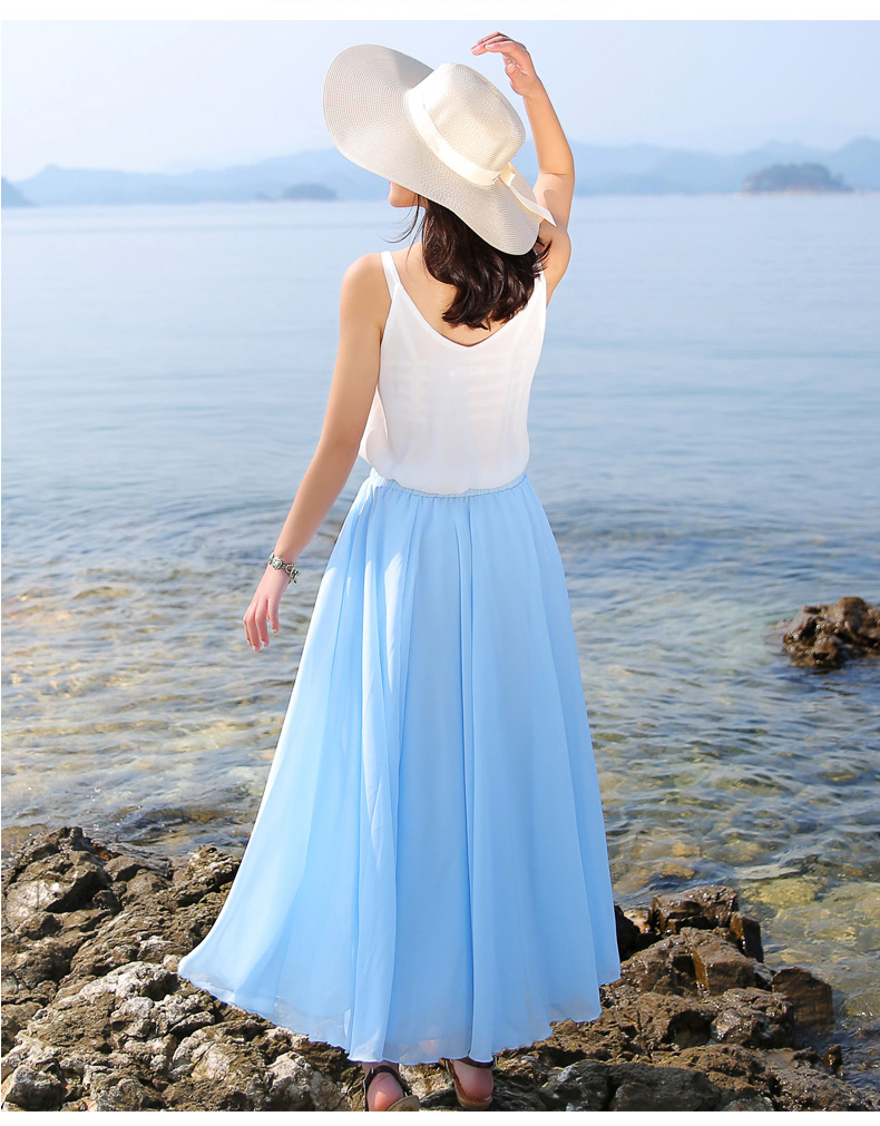 Đầm voan ba lớp dài mùa hè nữ eo cao váy dài sinh viên đi biển váy set đồ mỏng cổ tích váy khiêu vũ - Váy chân váy chữ a dài