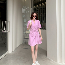 Pink suit dress girl 2023 Spring and summer new high - level design sensation of small thin - temperament suit dress tide
