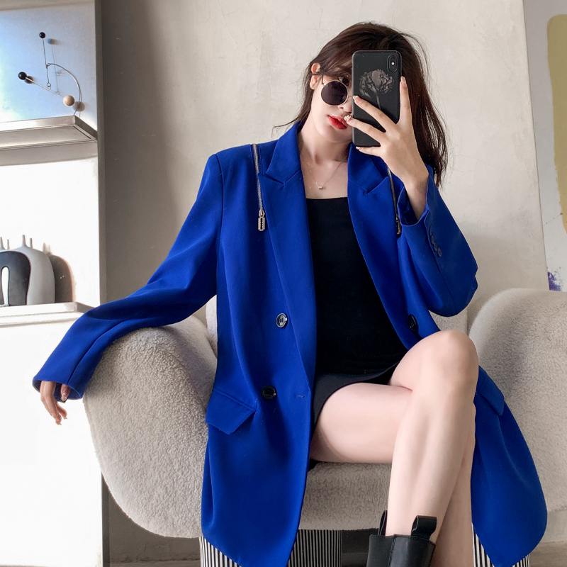Blue Fried Street Suit Costume Woman 2023 Spring and Autumn New Han Edition relaxed leisure design senior suit coat
