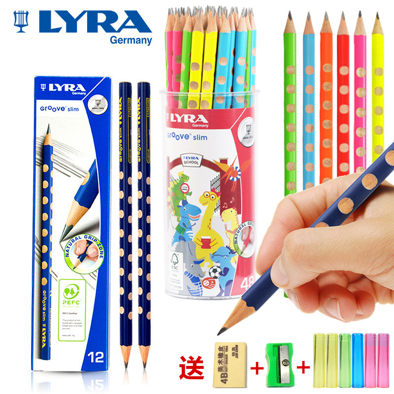 German LYRA Yiyadongdong pencil primary school students HB writing homework 2H triangle rod children practice calligraphy 2B graffiti drawing correction grip posture concave hole dot fluorescent macaron graphite core