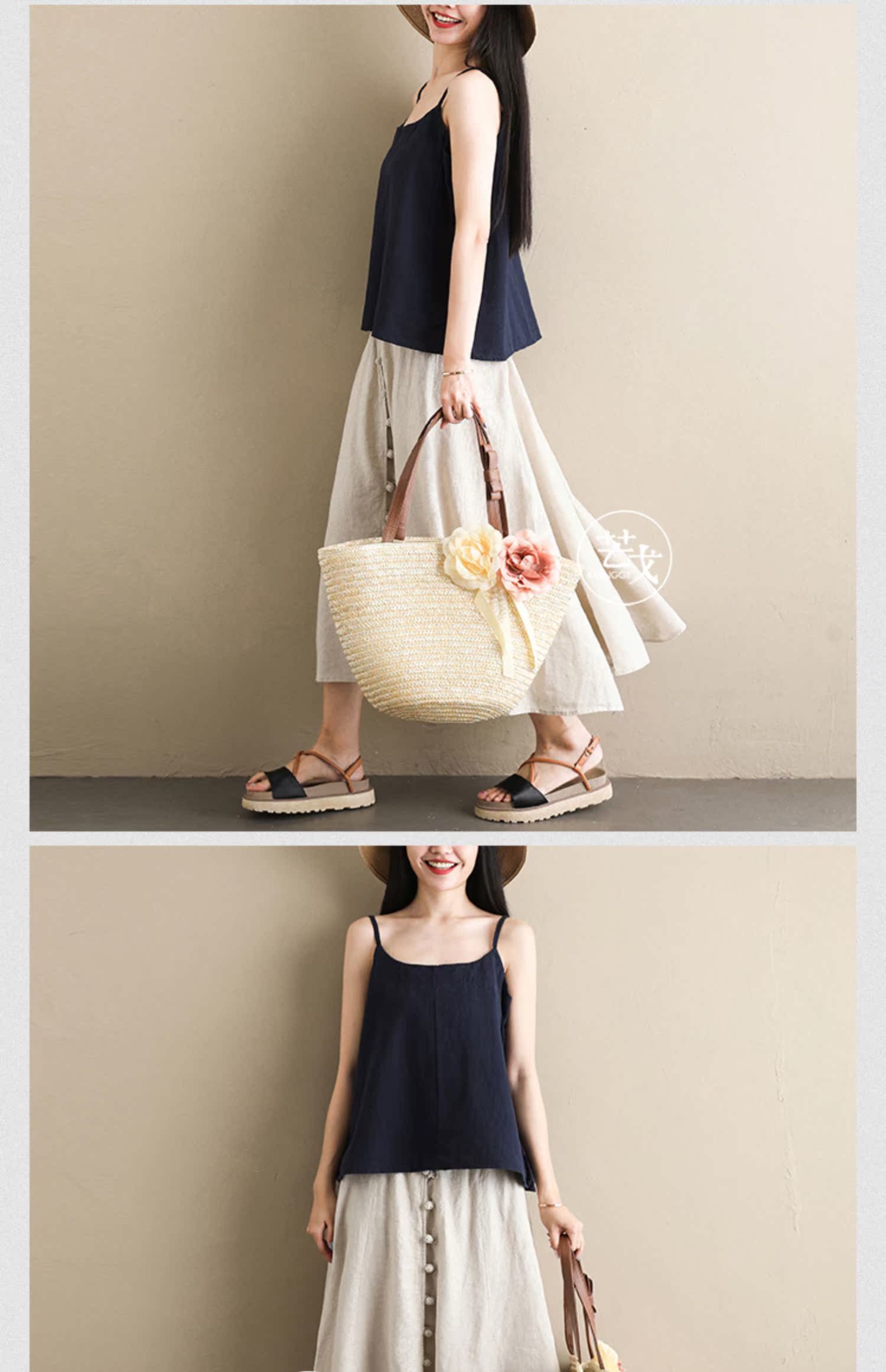 Váy cotton và vải lanh nữ 2019 mới xuân hè cao cấp thun thun co giãn Một chiếc váy ô từ cỡ lớn váy dài - Váy váy midi
