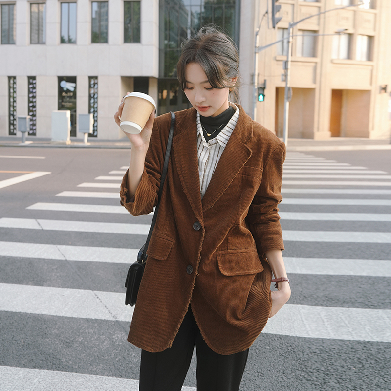 Melard Corduroy Blazer for Women, Spring and Autumn 2026 New Style, Vintage Elegant, High-End Feel, Padded and Thickened Suit