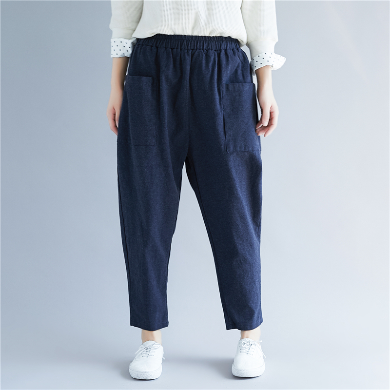 Quần áo thu đông nữ 2018 mới văn học cỡ lớn retro sandal dày quần là quần thun cà vạt hoang dã mỏng quần suông ống rộng nữ