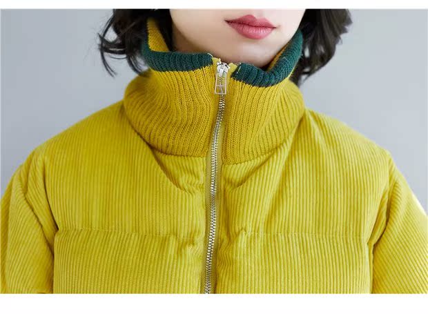 Mùa đông 2018 phiên bản mới của Hàn Quốc với kích thước lớn rộng ngắn cotton dày phù hợp với áo khoác nữ bằng vải nhung kẻ sọc retro áo phao nữ hàng hiệu