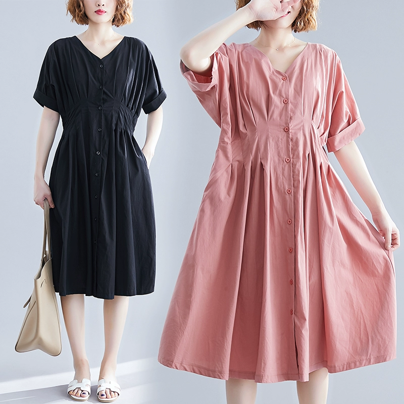 Plus size của phụ nữ 2019 mùa hè mới cổ chữ v Pháp váy hoa chuông kiểu Pháp eo eo thon và đầm xòe lớn - váy đầm