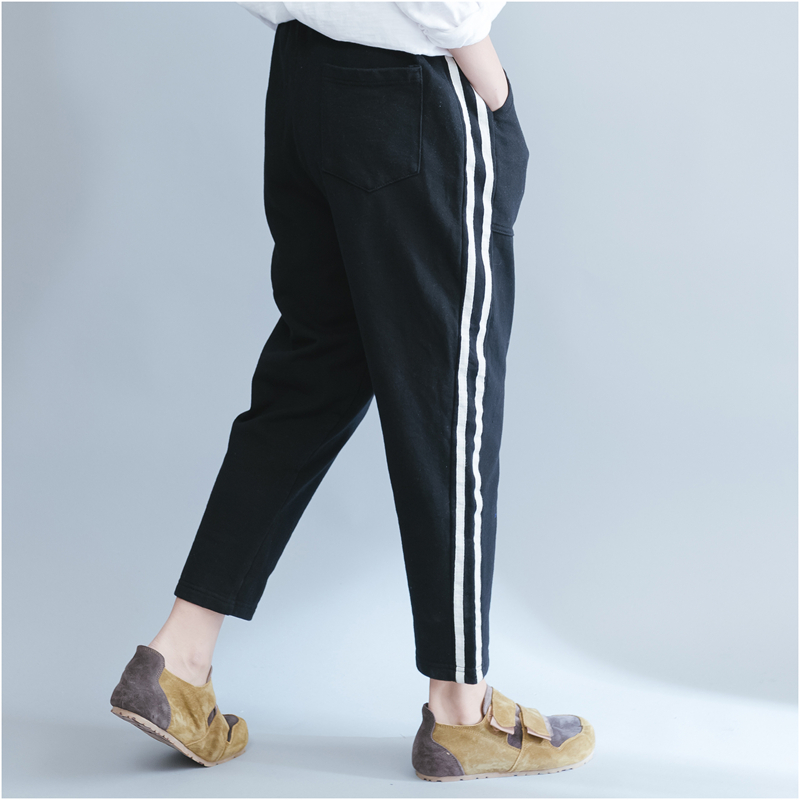 Mùa xuân 2017 mới giản dị hoang dã sọc lớn cỡ lớn MM lỏng lẻo 9 điểm quần cotton thun eo harem quần nữ các kiểu quần nữ đẹp