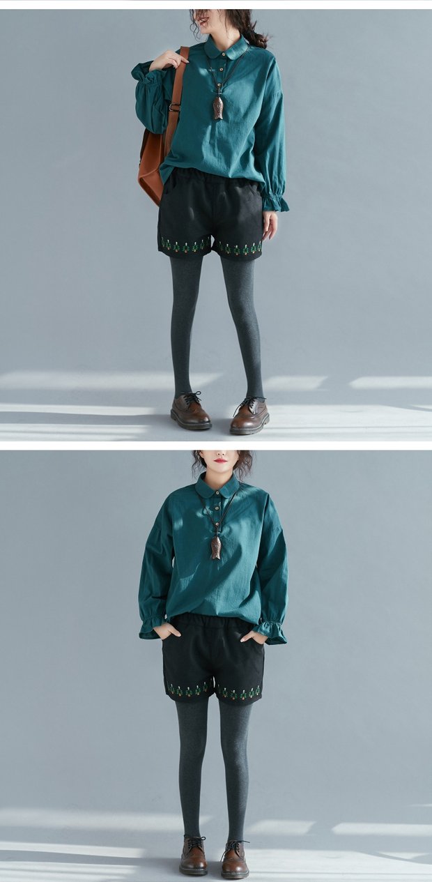 Quần short len ​​dày nữ quần ống rộng cạp cao mùa xuân co giãn thêu quần âu 2018 mới ra ngoài quần quần quần áo nữ đẹp