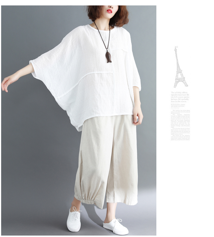 Kích thước lớn của phụ nữ mùa hè ăn mặc chất béo mm khâu rắn màu bat tay áo loose bìa bụng mỏng cotton áo sơ mi nữ t-shirt áo thun nữ tay dài
