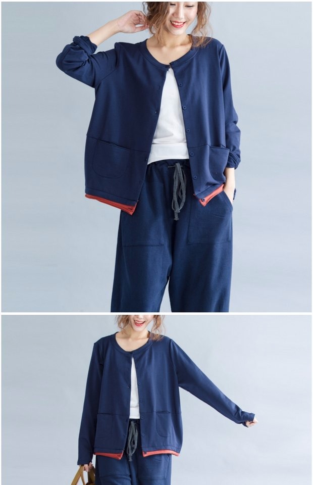 Áo khoác nữ xuân hè 2016 mới thủy triều dài tay áo văn chương retro ngắn là cổ tròn mỏng sơ mi cotton giản dị nữ ao len nu