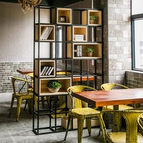 Wrought iron screen partition shelf bookshelf Industrial style entrance Solid wood lattice frame loft office partition shelf