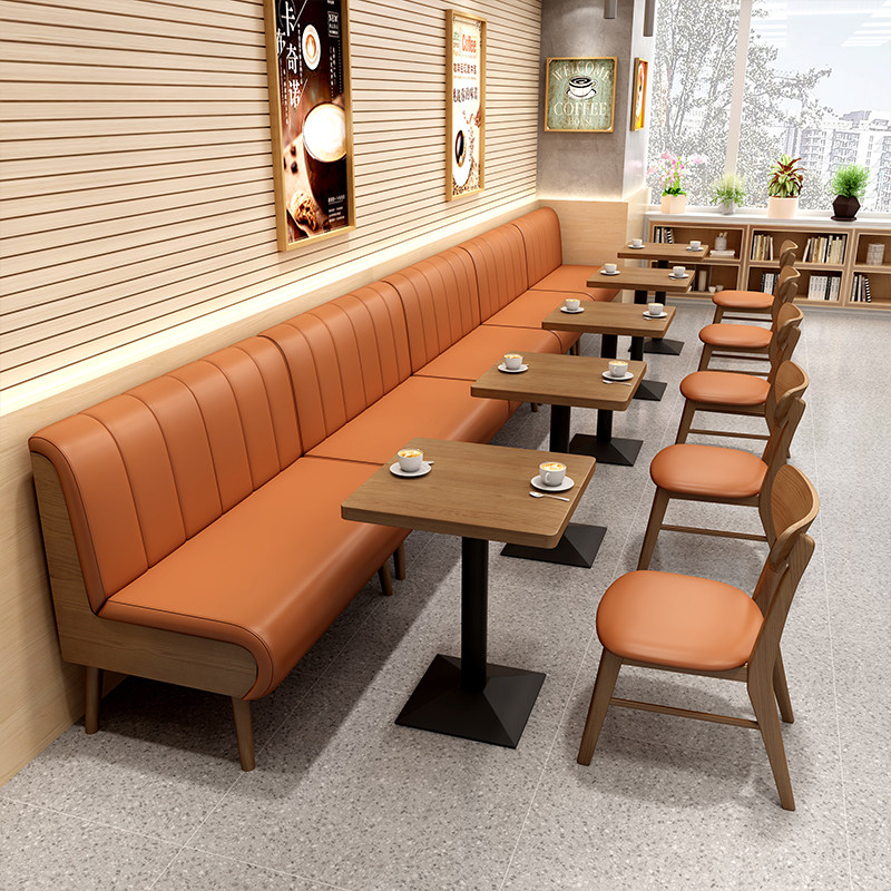 Solid wood dining table and chairs Western restaurant against the wall Japanese hot pot restaurant milk tea shop restaurant restaurant sofa card seat table and chair combination