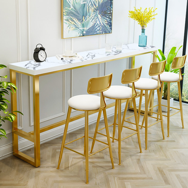 Light luxury wrought iron solid wood bar table coffee table retro bar table round high table dining room high table milk tea shop table and chairs