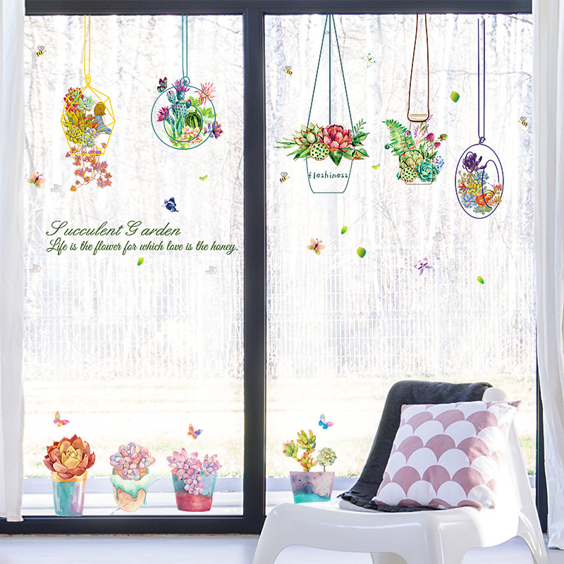 Creative pastoral removable wall stickers balcony glass sliding door