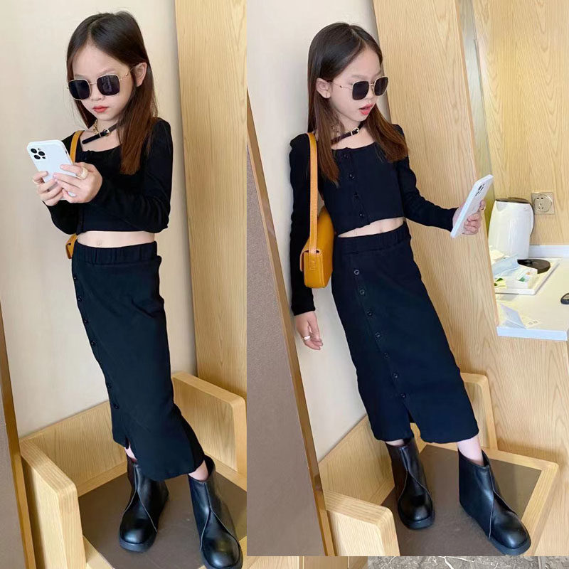 Girl Suit Skirt Casual Short blouse 2021 Fall new CUHK Long version Long version Long dress girl Two sets