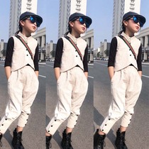 Spike 49 ~ ~ set vest pants foreign gas two-piece set Korean version of the British style Harlan pants tide
