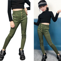 Girls Pants 2020 Spring Dress New Style Medium Big Boy Versatile High Waist High Elastic Tights Small Feet Long Pants Pencil Pants