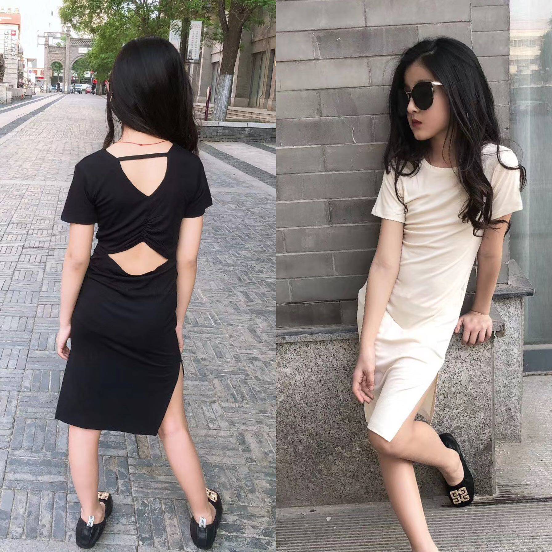 2020 Fashion children build up and drain back for summer dress trendy with hip-length dress girl sashimi