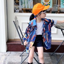 2019 Autumn Fashion New Girls Fashion Hip Hop Thin Coat Kids Vintage Hong Kong Style Korean Edition PrintEd Long Sleeve Shirt Tide